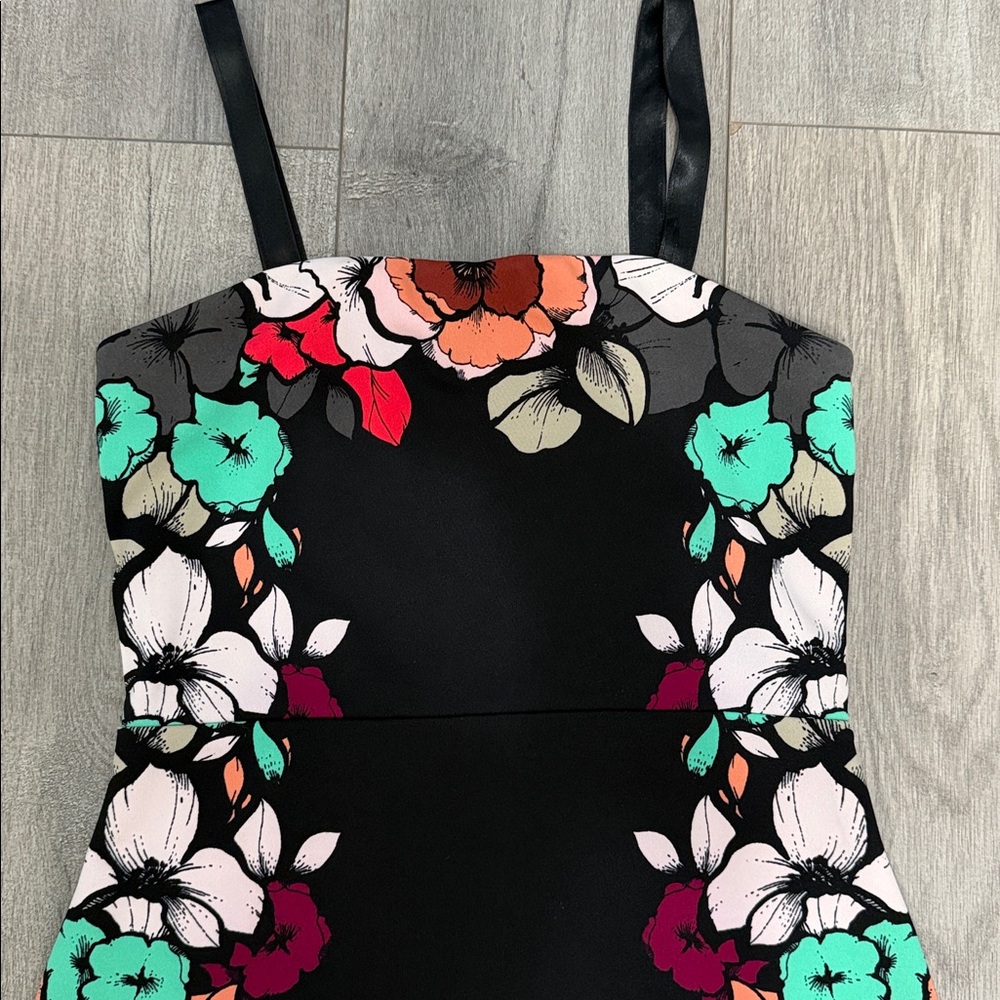 Express Black Dress with Floral Accents - Picture 2 of 11